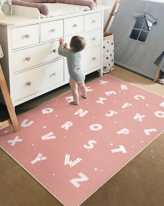 In stock: cartoon imitation cashmere carpets for bedrooms, literacy bedside rugs, living room coffee table mats, English alphabet rugs.