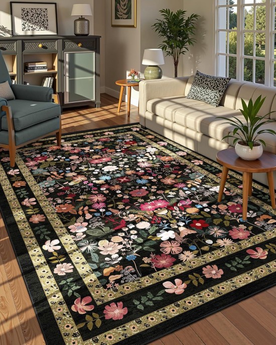 Factory Direct Bohemian American Floral Rug, Living Room Decorative Rug, Non-Slip, Wear-Resistant Coffee Table Mat