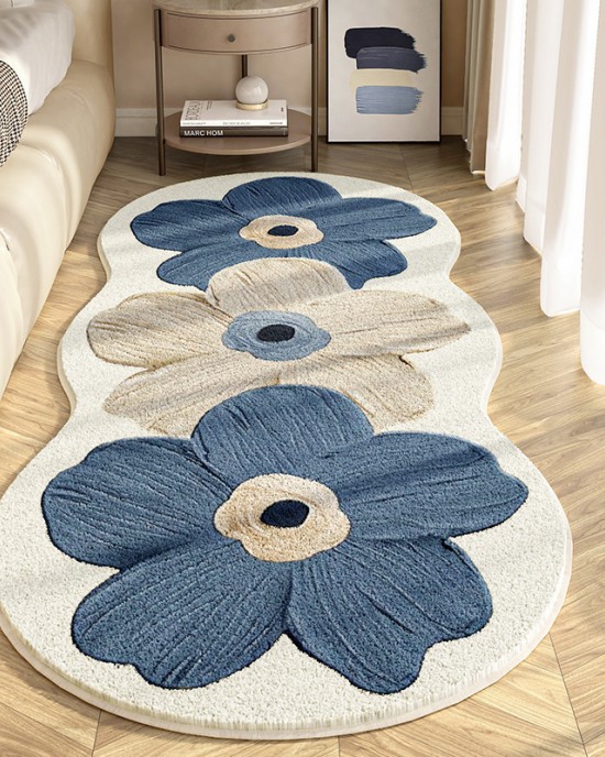 Cross-border temu popular small fresh floral rug, skin-friendly and comfortable bedside rug, easy-care rug for the living room coffee table