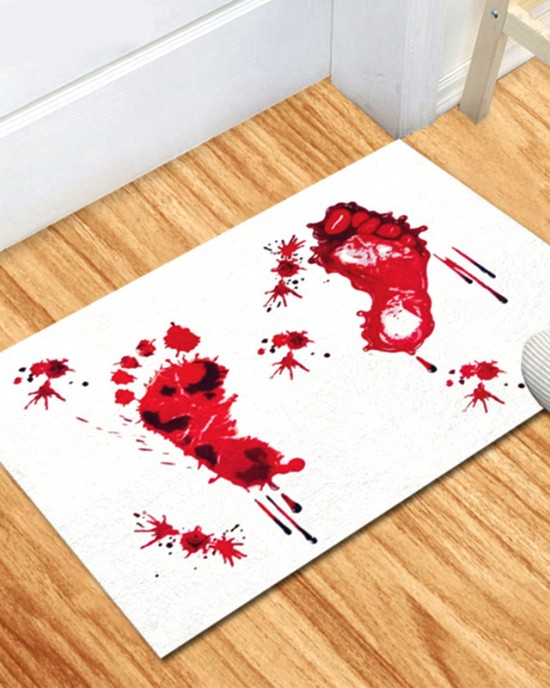 Factory direct cross-border Halloween bloody footprint crystal velvet floor mat, stain-resistant, wear-resistant doormat for bathroom. Slip mats Factory direct cross-border Halloween bloody footprint crystal velvet floor mat, stain-resistant, wear-resistant doormat for bathroom. Slip mats