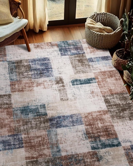 Cross-border Amazon abstract geometric print rug, non-slip, easy-care sofa coffee table mat for living room decoration.