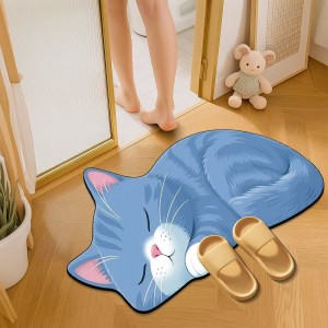 Cute 3D cat print diatom mud floor mats, non-slip, absorbent, quick-drying, easy-care foot mats for the bathroom and kitchen.