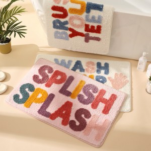 Cartoon wash time bathroom faux cashmere absorbent doormat, thick entryway doormat in stock.