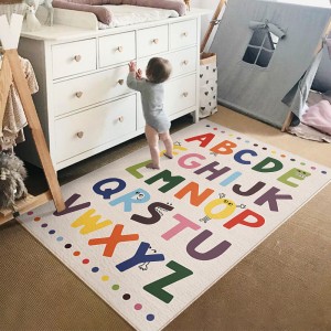 In stock: cartoon imitation cashmere carpets for bedrooms, literacy bedside rugs, living room coffee table mats, English alphabet rugs.