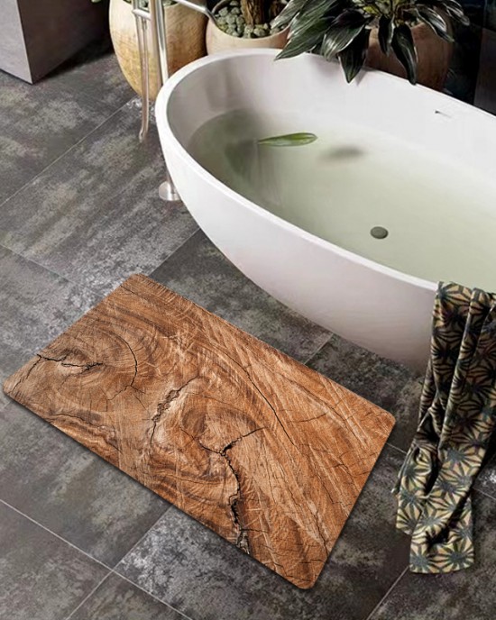 Cross-border retro imitation wood grain diatom mud floor mat for bathroom shower, non-slip, absorbent, and dirt-resistant entrance mat