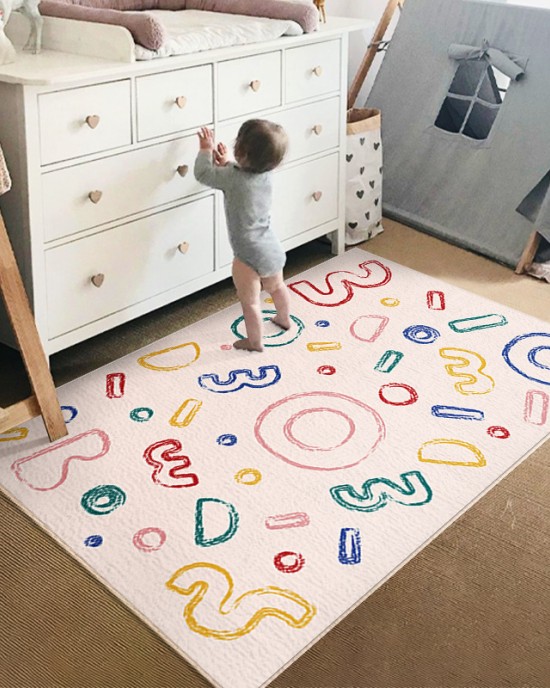 In stock: cartoon imitation cashmere carpets for bedrooms, literacy bedside rugs, living room coffee table mats, English alphabet rugs.