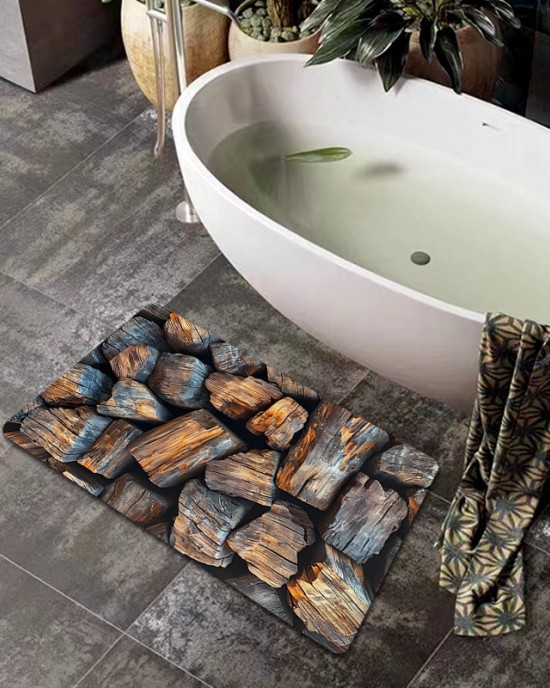 Cross-border retro imitation wood grain diatom mud floor mat for bathroom shower, non-slip, absorbent, and dirt-resistant entrance mat
