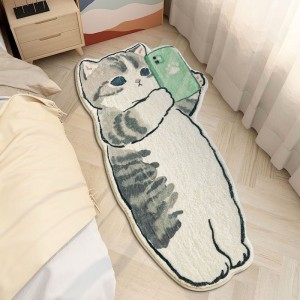 Cartoon cat-shaped rugs, comfortable, thickened bedside rugs for living rooms and coffee tables, easy-care rugs