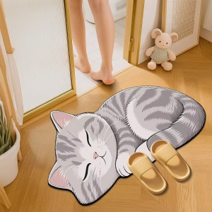 Cute 3D cat print diatom mud floor mats, non-slip, absorbent, quick-drying, easy-care foot mats for the bathroom and kitchen.