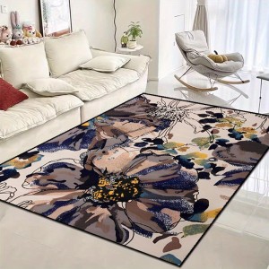 Cross-border temu new Nordic butterfly floral rug, stain-resistant and wear-resistant doormat, easy-care large rug for the living room sofa