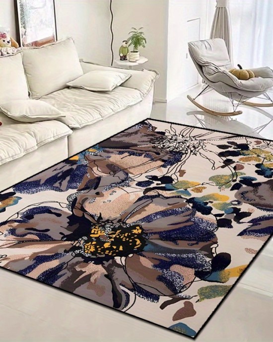 Cross-border temu new Nordic butterfly floral rug, stain-resistant and wear-resistant doormat, easy-care large rug for the living room sofa