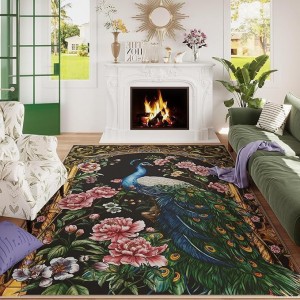 Amazon's American peacock print decorative floor mats, durable and stain-resistant coffee table rugs for the living room, bedroom cooling mats.
