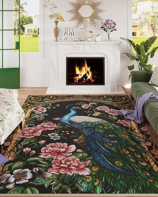 Amazon's American peacock print decorative floor mats, durable and stain-resistant coffee table rugs for the living room, bedroom cooling mats. Amazon's American peacock print decorative floor mats, durable and stain-resistant coffee table rugs for the living room, bedroom cooling mats.