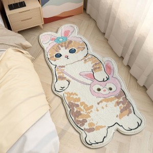 Cartoon cat-shaped rugs, comfortable, thickened bedside rugs for living rooms and coffee tables, easy-care rugs
