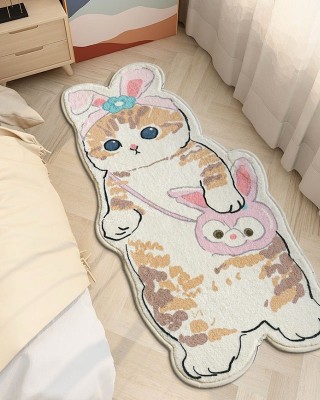 Cartoon cat-shaped rugs, comfortable, thickened bedside rugs for living rooms and coffee tables, easy-care rugs