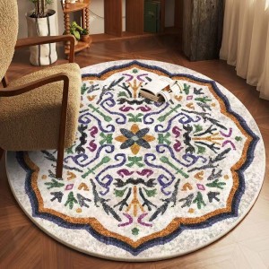 TEMU dropshipping round Persian print carpet for home use. Decorative stain-resistant bedside rug, non-slip hanging basket chair mat