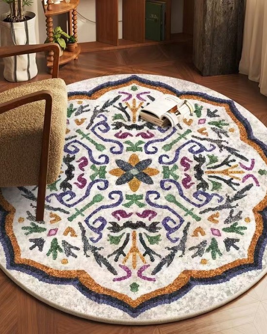 TEMU dropshipping round Persian print carpet for home use. Decorative stain-resistant bedside rug, non-slip hanging basket chair mat TEMU dropshipping round Persian print carpet for home use. Decorative stain-resistant bedside rug, non-slip hanging basket chair mat