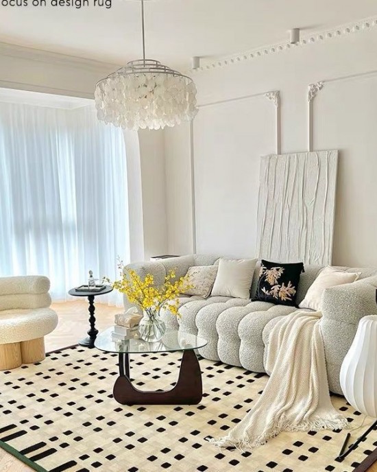 Wabi-sabi style living room rug, imitation cashmere non-slip carpet, luxurious large-area, full-coverage home bedroom bedside rug