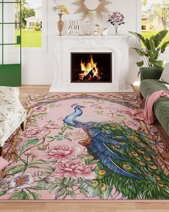 Amazon's American peacock print decorative floor mats, durable and stain-resistant coffee table rugs for the living room, bedroom cooling mats. Amazon's American peacock print decorative floor mats, durable and stain-resistant coffee table rugs for the living room, bedroom cooling mats.