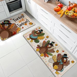 TEMU cross-border autumn pumpkin long kitchen mat, absorbent, stain-resistant, easy-to-care two-piece foot mat set available for delivery.