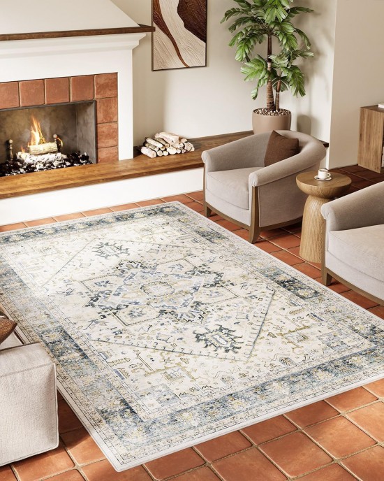 Cross-border vintage distressed Persian-style carpets, non-slip cooling mats for the bedroom balcony, stain-resistant and wear-resistant decorative mats for the living room.