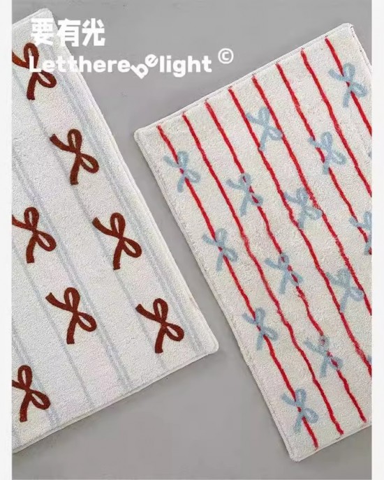 Girly bow faux cashmere floor mat, absorbent bathroom doormat, easy-care entrance doormat. Wholesale dropshipping