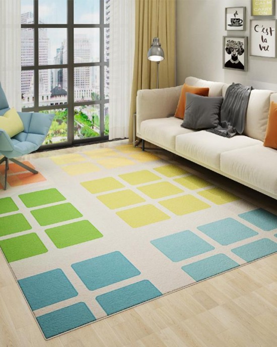 Dopamine Instagram-style imitation cashmere living room rug, non-slip bedside rug for girls' bedrooms, hotel and B&B decorative mat