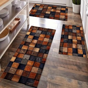Cross-border TEMU American Imitation Wood Grain Floor Mat, Oil-Absorbent, Water-Absorbent, Wear-Resistant, Easy-Cleaning Three-Piece Kitchen Mat Set, In Stock