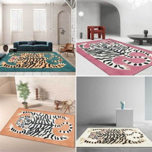 Temu cross-border imitation tiger-print crystal velvet carpet for living room decoration, non-slip, stain-resistant, and easy-care sofa blankets.