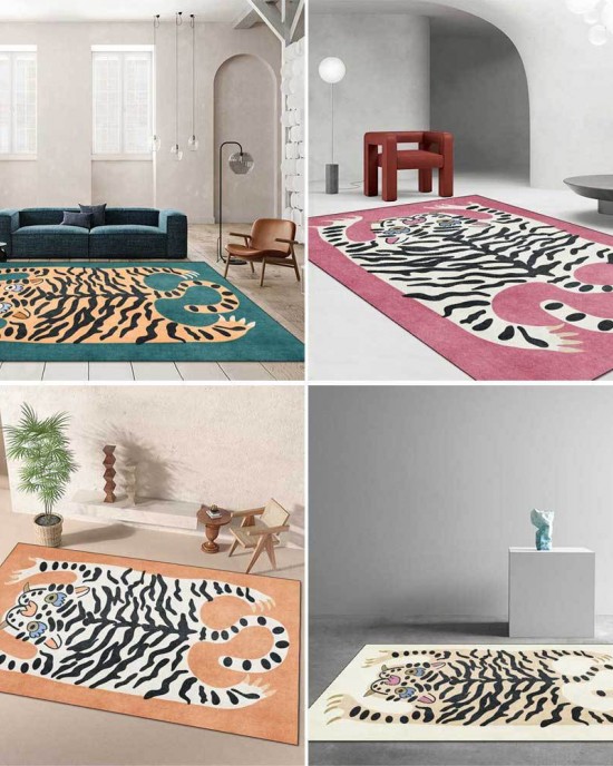 Temu cross-border imitation tiger-print crystal velvet carpet for living room decoration, non-slip, stain-resistant, and easy-care sofa blankets.